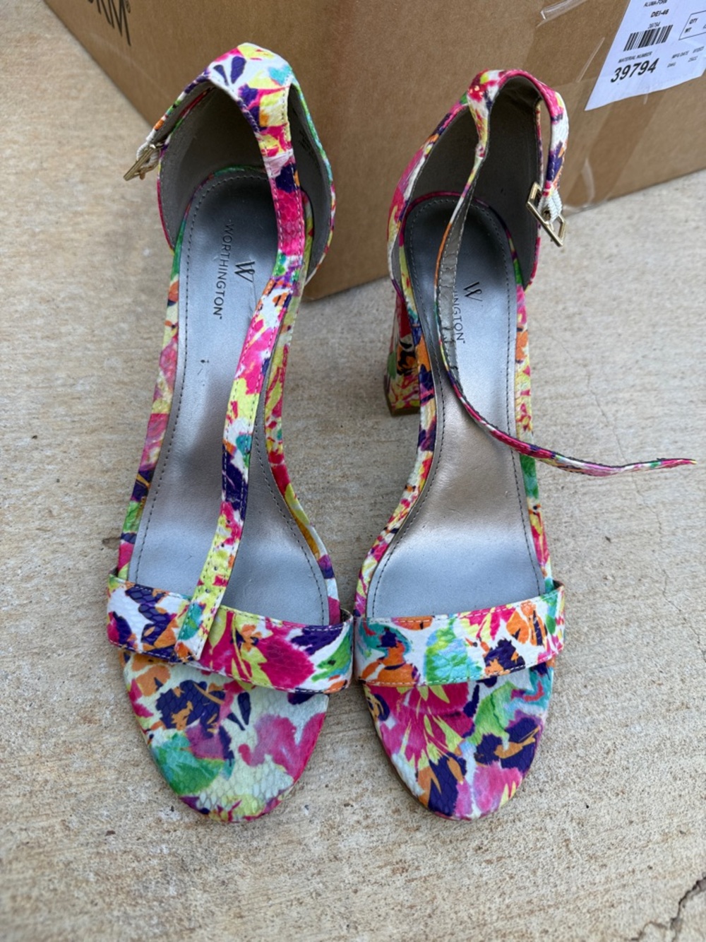 Worthington Multicolor Floral Ankle-Strap Block Heels